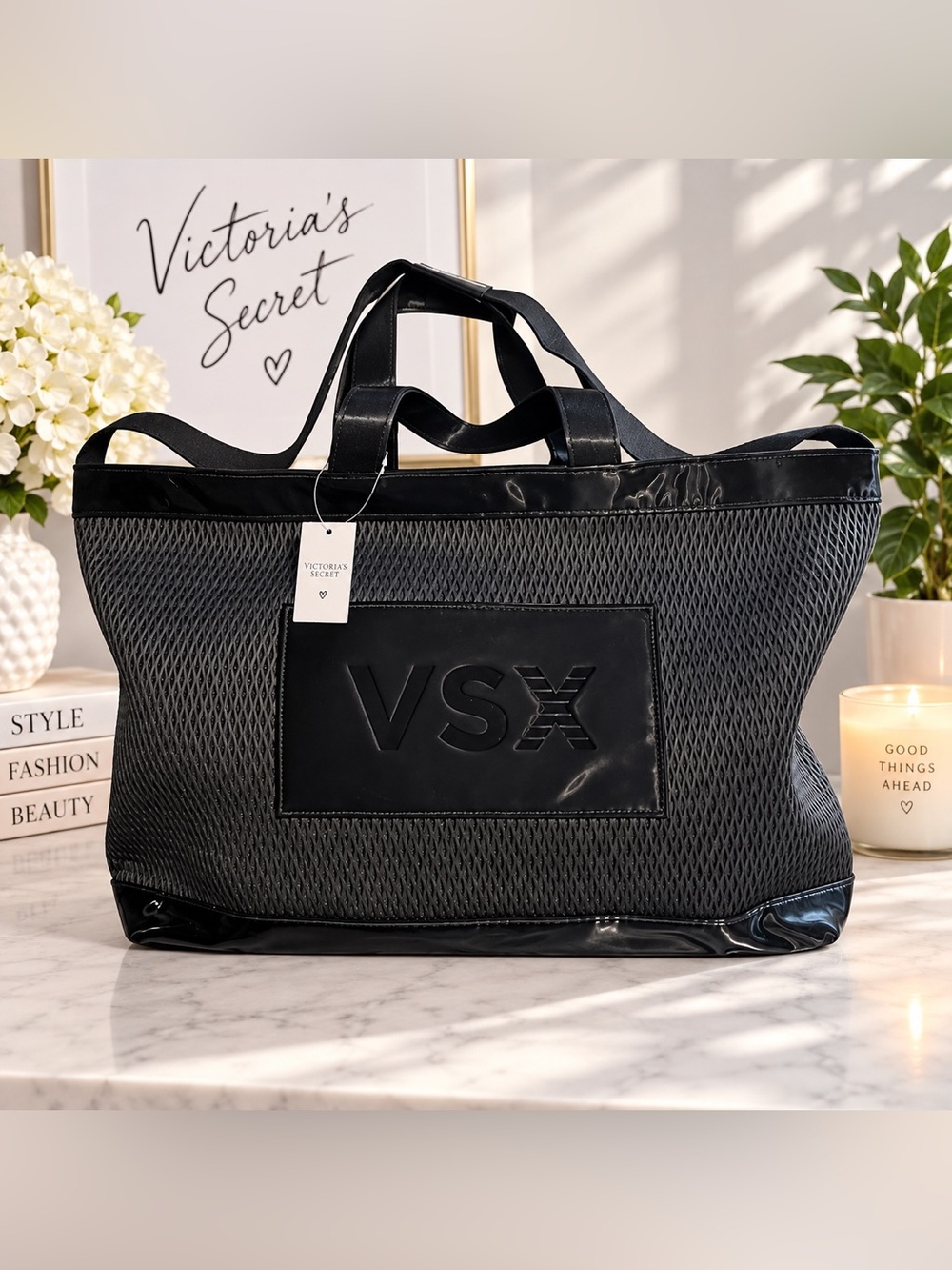 Victoria's Secret VSX Large Black Mesh Tote Bag NWT